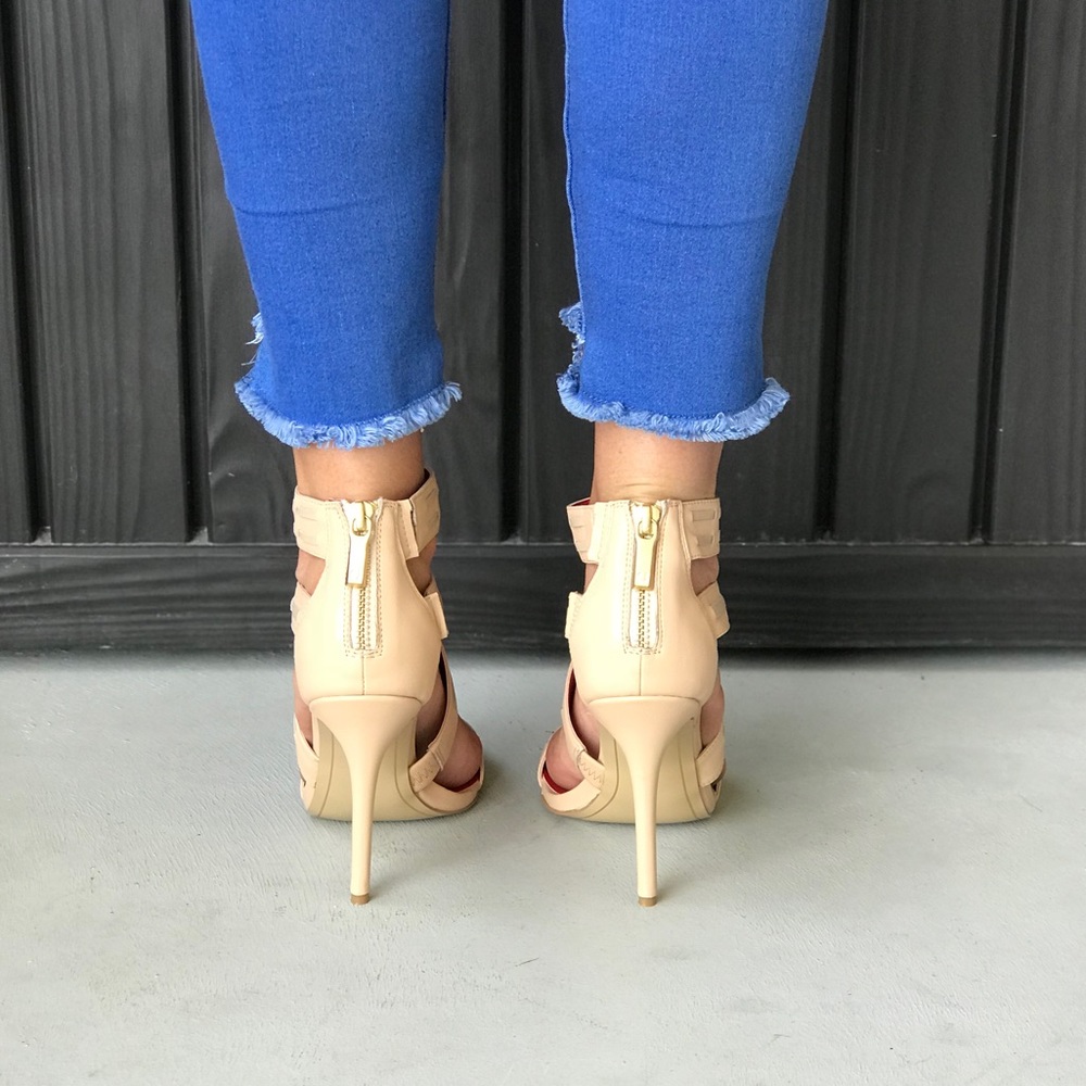 Leather Nude Woven Leather Stiletto Heel Sandal - Picture 4 of 8